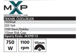 MAX EXTRA MXP8115 - 115mm Profesyonel Avuç Taşlama 750 Watt thumbnail 2