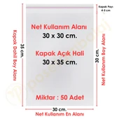 30x30+5 cm.(30x35) 50 Adet Şeffaf Bantlı Yapışkanlı Jelatin Poşet thumbnail 1