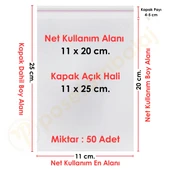 11x20+5 cm.(11x25) 50 Adet Şeffaf Bantlı Yapışkanlı OPP Poşet - 1