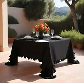 Vintage Siyah Fırfırlı Keten Masa Örtüleri 17 Boy Seçeneğiyle - 2