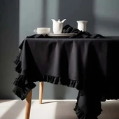 Vintage Siyah Fırfırlı Keten Masa Örtüleri 17 Boy Seçeneğiyle - 4