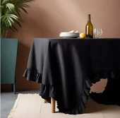 Vintage Siyah Fırfırlı Keten Masa Örtüleri 17 Boy Seçeneğiyle - 5