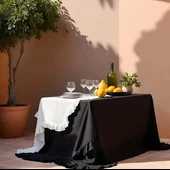 Vintage Siyah Fırfırlı Keten Masa Örtüleri 17 Boy Seçeneğiyle - 3