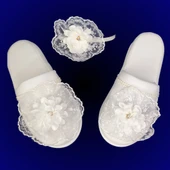 Taşlı Lüks Lohusa Taç Terlik Set Hamile Lohusa Beyaz 101 - 4