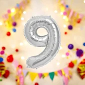 Brokoli Home 9 Numara Folyo Gümüş Balon 100cm 40inç Helyuma Uygun Parti Balonu Numaralar - 1