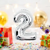 Brokoli Home 2 Numara Gümüş Folyo Balon 100cm 40inç Helyuma Uygun Parti Balonu Numaralar - 1