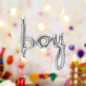 Brokoli Home Gümüş Renk Boy Yazılı Folyo Balon Boy El Yazılı Helyum Balon Gümüş Renk 40inç - 1