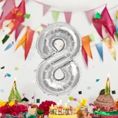 Brokoli Home 8 Numara Folyo Gümüş Balon 100cm 40inç Helyuma Uygun Parti Balonu Numaralar - 1