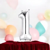 Brokoli Home 1 Numara Folyo Gümüş Folyo Balon 100cm 40inç Helyuma Uygun Parti Balonu Numaralar - 1