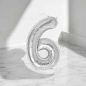 Brokoli Home 6 Numara Folyo Gümüş Balon 100cm 40inç Helyuma Uygun Parti Balonu Numaralar - 1