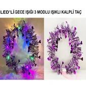 Kalp Püsküllü 3 Modlu LED Işıklı Taç Mor Renk - 1
