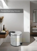 Pedallı Banyo Çöp Kovası Paslanmaz 20 Lt Mutfak Çöp Kutusu Gri - 1