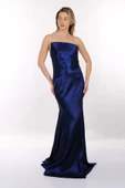 Doridorca Straplez Drapeli Saten Maxi Boy Kadın Abiye 2246115 - 2