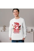 ALPŞAN TİCARET  Atatürk Ve Bayrak Baskılı Imzalı 23 Nisan Pamuklu Yumuşak Beyaz T-shirt Uzun Kollu thumbnail 4