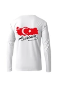 ALPŞAN TİCARET  Atatürk Ve Bayrak Baskılı Imzalı 23 Nisan Pamuklu Yumuşak Beyaz T-shirt Uzun Kollu thumbnail 2