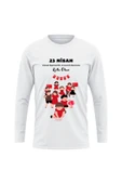 ALPŞAN TİCARET  23 Nisan Uzun Kollu İnce T-shirt Çocuk Yetişkin Çocuk Bayramı Uzun Kollu Tişört - 1