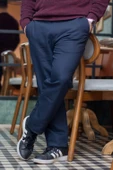 Erkek Lacivert Esnek Rahat Kumaş Beli Lastikli Bağcıklı Düz Paça Jogger Pantolon 25EPNTJASR - 3
