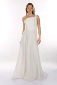 DORİDORCA Tek Omuz Kendinden Desenli Maxi Boy Kadın Abiye Elbise 2246026 - 2