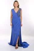 Favore V Yaka Asimetrik Maxi Abiye Elbise - Özel Günler İçin thumbnail 7