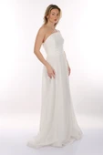DORİDORCA Tek Omuz Kendinden Desenli Maxi Boy Kadın Abiye Elbise 2246026 - 9