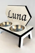 Ahşap Özel Isim Baskılı Kedi Köpek Mama Su Kabı Standı Metal Suluk Mamalık Çelik Kaseli Evcil Hayvan - 2