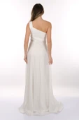 DORİDORCA Tek Omuz Kendinden Desenli Maxi Boy Kadın Abiye Elbise 2246026 - 4