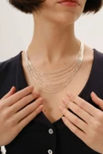 Gümüş özel tasarımlı modern görünümlü 10 sıralı kat kat likit kolye SGTL12806GUMUS - 1
