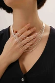 Gümüş özel tasarımlı modern görünümlü 10 sıralı kat kat likit kolye SGTL12806GUMUS - 2