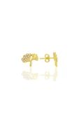 Gümüş altın yaldızlı zirkon taşlı birleşik yaprak küpe SGTL12767GOLD - 1