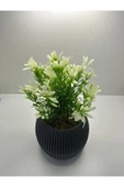 DDPEST Gri Saksı Yeşil Beyaz Afrika Zambağı Yapay Bitki Taş Yosunlu 18 Cm Dekoratif Masa Çiçeği No:1-DS thumbnail 5