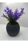 DDPEST Gri Saksı Mor Afrika Zambağı Yapay Bitki Gerçek Taş Yosunlu 18 Cm Dekoratif Masa Çiçeği No:1-DS thumbnail 3