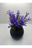 DDPEST Gri Saksı Mor Afrika Zambağı Yapay Bitki Gerçek Taş Yosunlu 18 Cm Dekoratif Masa Çiçeği No:1-DS thumbnail 4