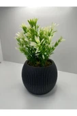 DDPEST Gri Saksı Yeşil Beyaz Afrika Zambağı Yapay Bitki Taş Yosunlu 18 Cm Dekoratif Masa Çiçeği No:1-DS thumbnail 3