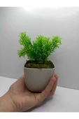 DDTREND Anneler Günü Hediyesi Mini Kare Saksıda Çim Yeşili Yapay Çiçek Bitki , Gerçek Taş Yosunlu thumbnail 4
