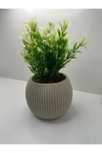 DDPEST Bej Saksı Yeşil Beyaz Afrika Zambağı Yapay Bitki Taş Yosunlu 18 Cm Dekoratif Masa Çiçeği No:1-DS thumbnail 4