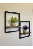DDTREND 2' Li Dekoratif Siyah Ahşap Çerçeveli Raf Çiçeklik, Duvar Saksılığı - 2
