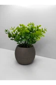 DDPEST Vizon Kahve Saksı Şimşir Yapay Çiçek Bitki Taş Yosunlu 18 Cm Dekoratif Masa Raf Çiçeği No:1-DS - 1