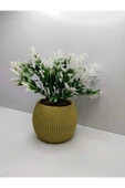 DDTREND Mini Saksıda Yeşil Beyaz Yapay Bitki Garnitür Taş Yosunlu 17 Cm Dekoratif Banyo Mutfak Masa Çiçeği - 1