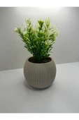 DDPEST Bej Saksı Yeşil Beyaz Afrika Zambağı Yapay Bitki Taş Yosunlu 18 Cm Dekoratif Masa Çiçeği No:1-DS thumbnail 3