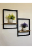 DDTREND 2' Li Dekoratif Siyah Ahşap Çerçeveli Raf Çiçeklik, Duvar Saksılığı - 1