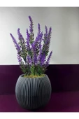 DDTREND Saksıda Yapay Çiçek Mor Lavanta Demeti Taş Yosunlu Mini Saksı Aranjman 25 Cm - 1