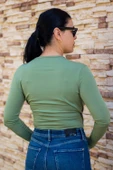 Kadın Yeşil Kruvaze Kapamalı Sandy Kumaş Bluz 25KBLZ4058 thumbnail 6