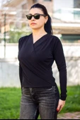 Kadın Siyah Kruvaze Kapamalı Sandy Kumaş Bluz 25KBLZ4058 - 8