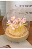 10 Ledli Mor Laleler Cam Küre Gece ve Masa Lambası Dekoratif Hediye Cam Küre Yeni Nesil El Yapımı - 5