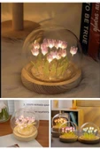 10 Ledli Mor Laleler Cam Küre Gece ve Masa Lambası Dekoratif Hediye Cam Küre Yeni Nesil El Yapımı - 1
