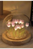 Dekoratif Hediye 10 Ledli Mor Laleler Cam Küre Gece ve Masa Lambası Cam Küre Yeni Nesil El Yapımı - 4