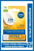 NIVEA SUN Yüksek Güneş Korumalı Dudak Bakım Kremi 4.8gr, SPF50, 24 Saat Nemlendirici, E ve C Vitamini - 1