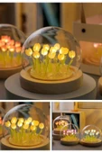 10 Ledli Sarı Laleler Cam Küre Gece ve Masa Lambası Dekoratif Hediye Cam Küre Yeni Nesil El Yapımı - 1