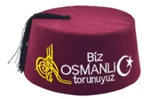 Biz Osmanlı Torunuyuz Yazılı Püsküllü Erkek Fesi 8,5cm Kısa - 1