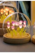 10 Ledli Mor Laleler Cam Küre Gece ve Masa Lambası Dekoratif Hediye Cam Küre Yeni Nesil El Yapımı - 2